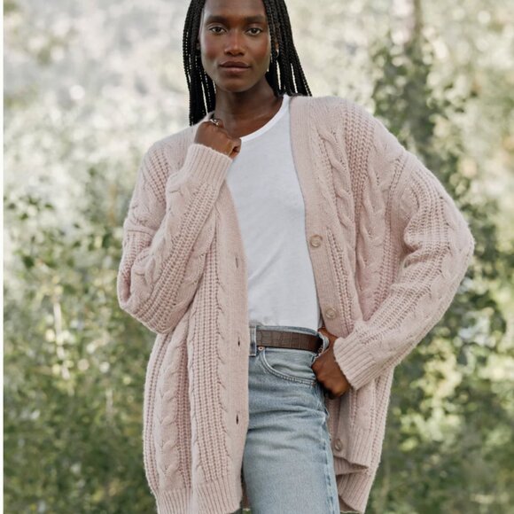 Jenni Kayne Cable Cocoon Chunky Knit Merino Wool Alpaca Blend Sweater Cardigan - Picture 1 of 13
